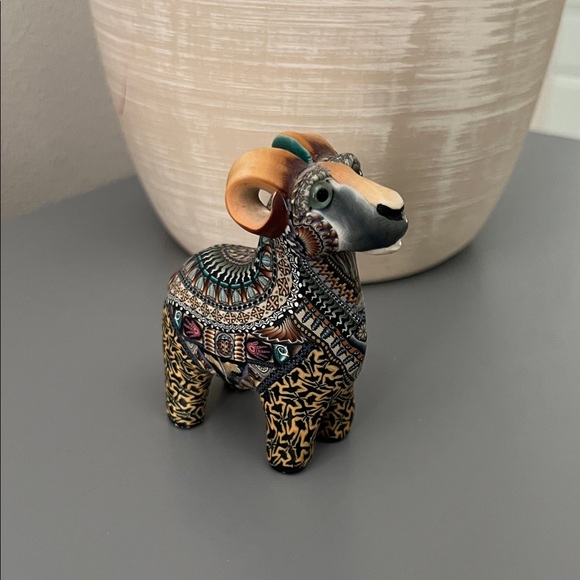 Handcrafted Artisan Ram Polymer Clay Sculpture one of a Kind - Picture 2 of 9